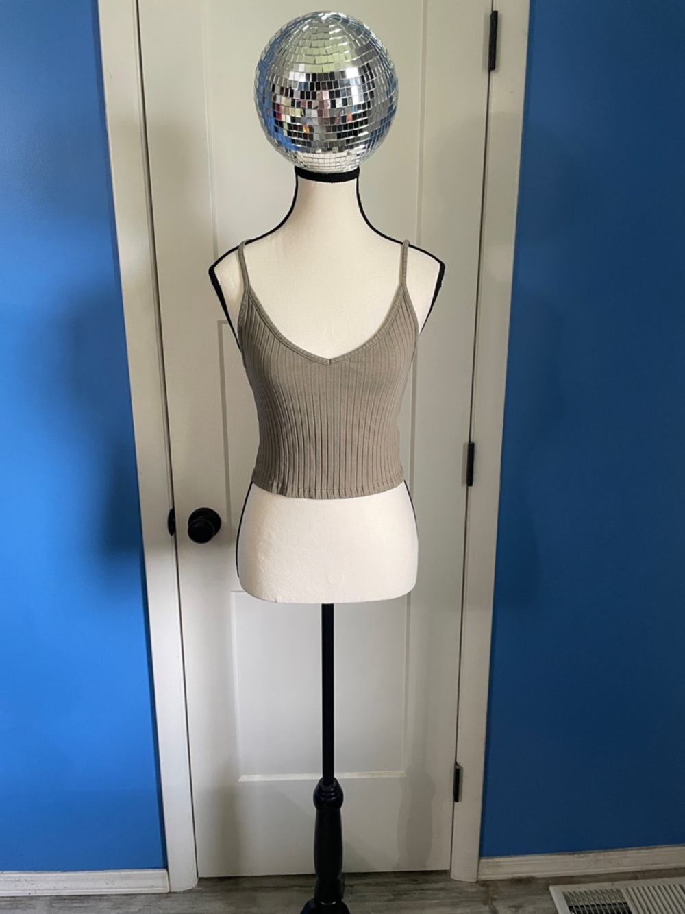 Divided Taupe Ribbed V-Neck Cropped Camisole Top